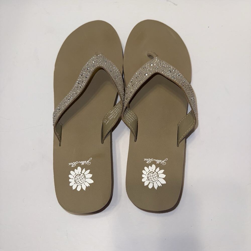 Yellow Box Africa Rhinestone Women's Platform Wedge Taupe Flip Flops Size 10